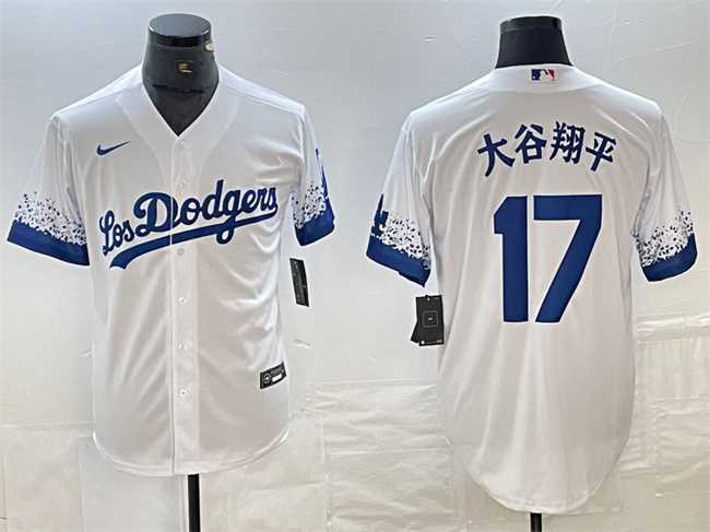 Men's Los Angeles Dodgers #17 Shohei Ohtani White City Connect Cool Base Stitched Jersey